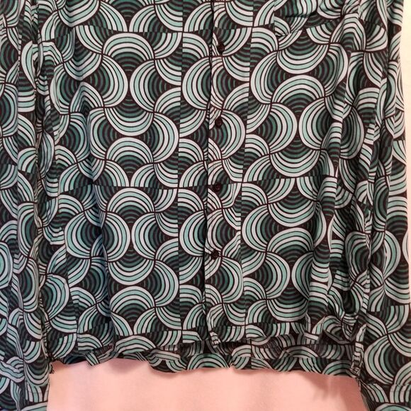 Super Massive Mens Large Geometric Green Swirl Button Up Eclectic Maximalist - Picture 3 of 7